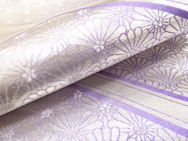  アンティーク　菱に菊尽くし模様織り出し全通袋帯（材料）